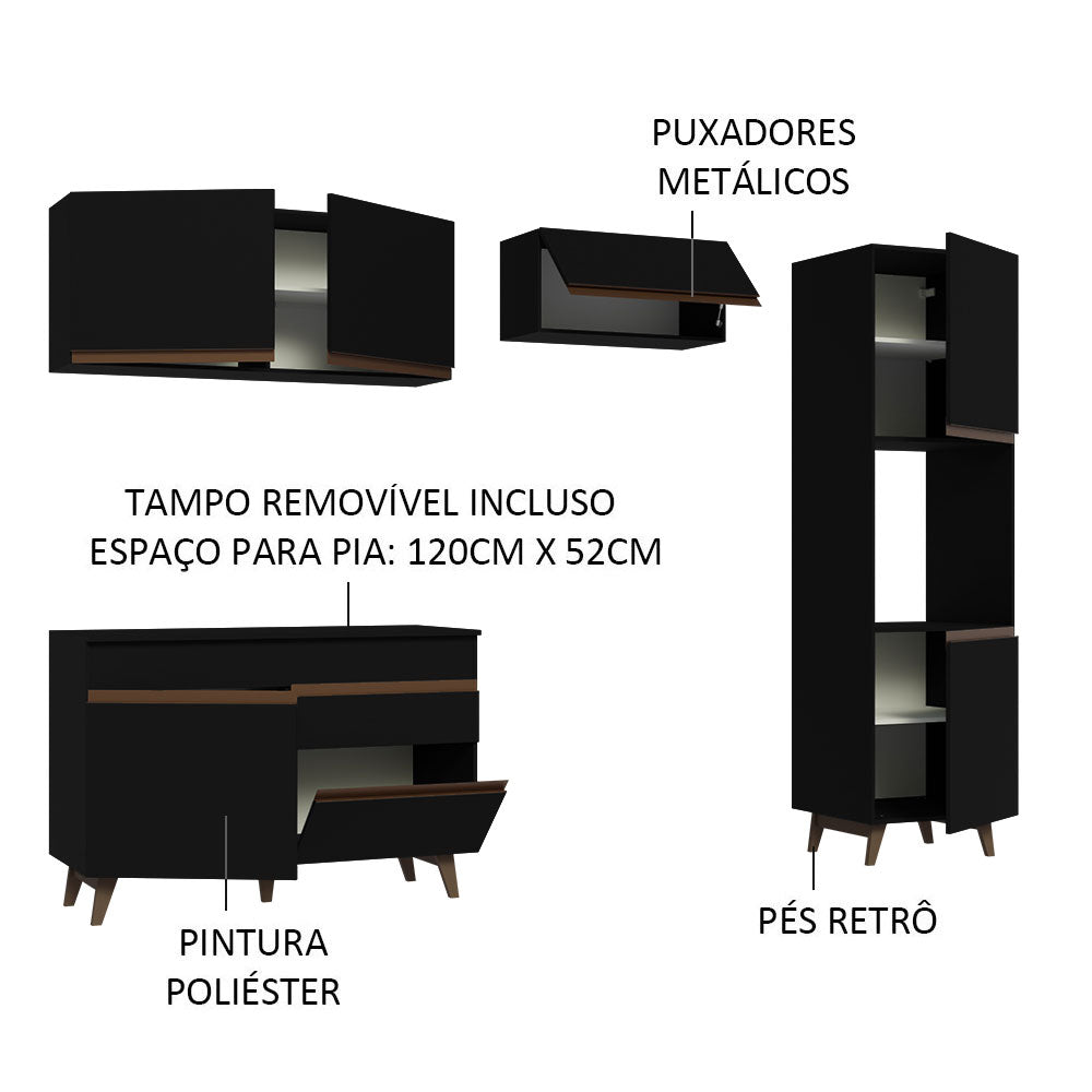 Armário de Cozinha Completa 250cm Preto Reims Madesa 05