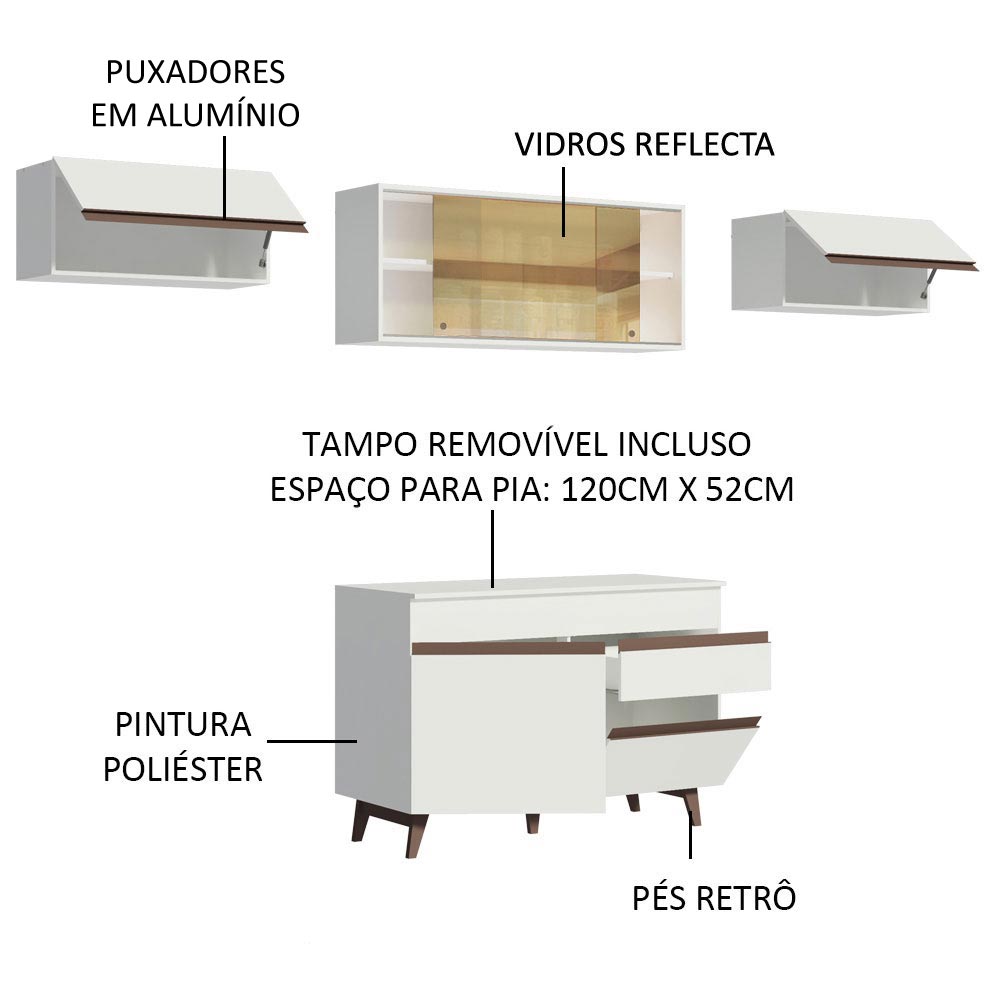 Armário de Cozinha Compacta Reims 260cm Branco Reims Madesa 03