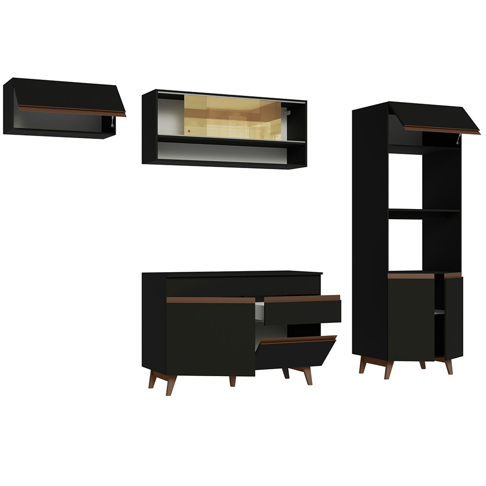Armário de Cozinha Completa 260cm Preto Reims Madesa 07
