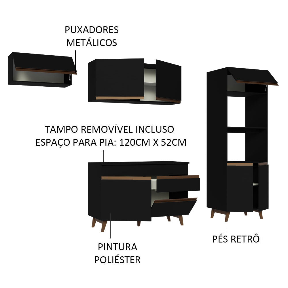 Armário de Cozinha Completa 260cm Preto Reims Madesa 08