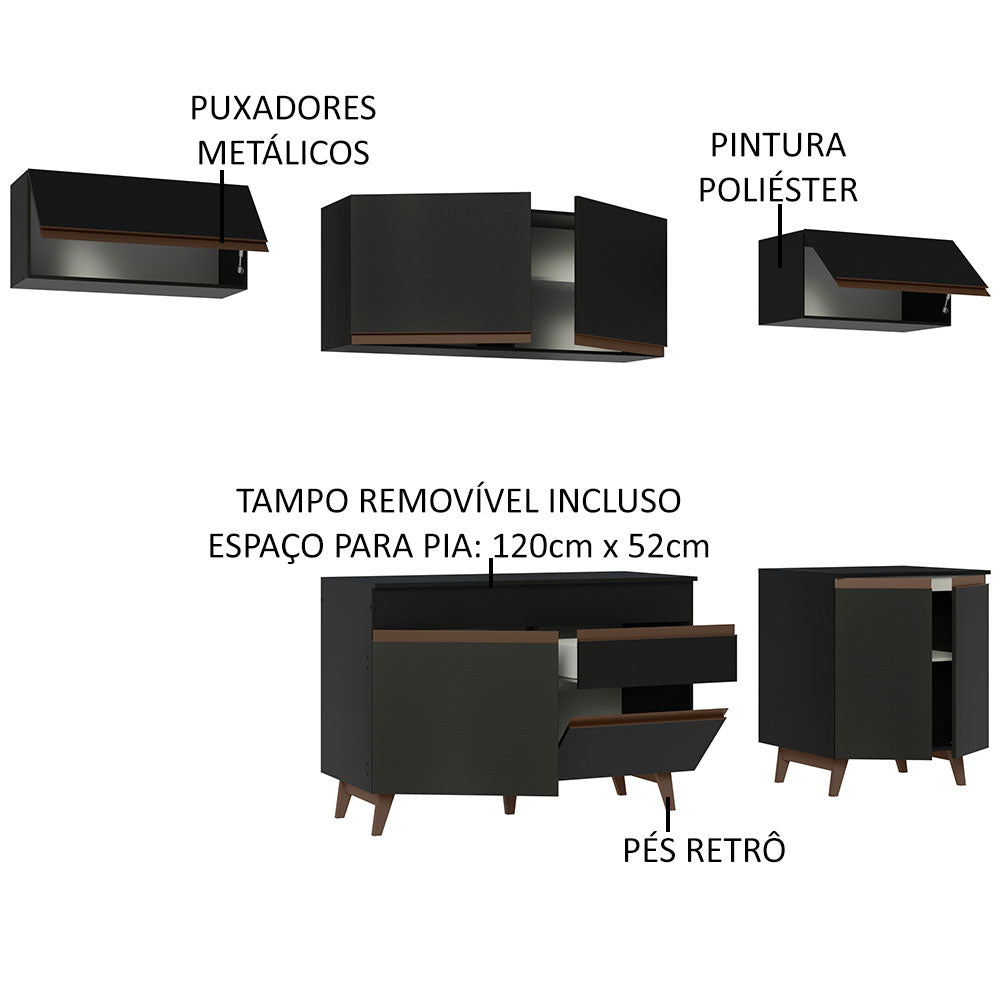 Armário de Cozinha Completa 260cm Preto Reims Madesa 10