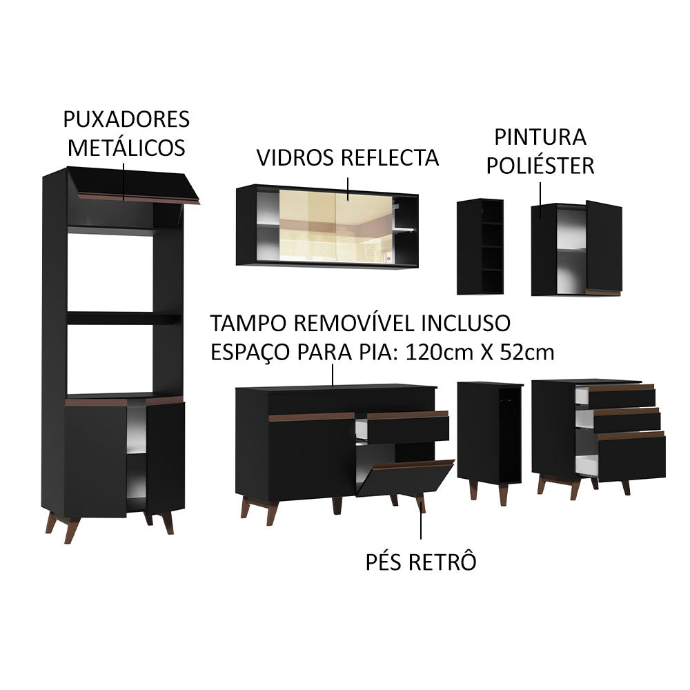 Armário de Cozinha Completa 270cm Preto Reims Madesa 01