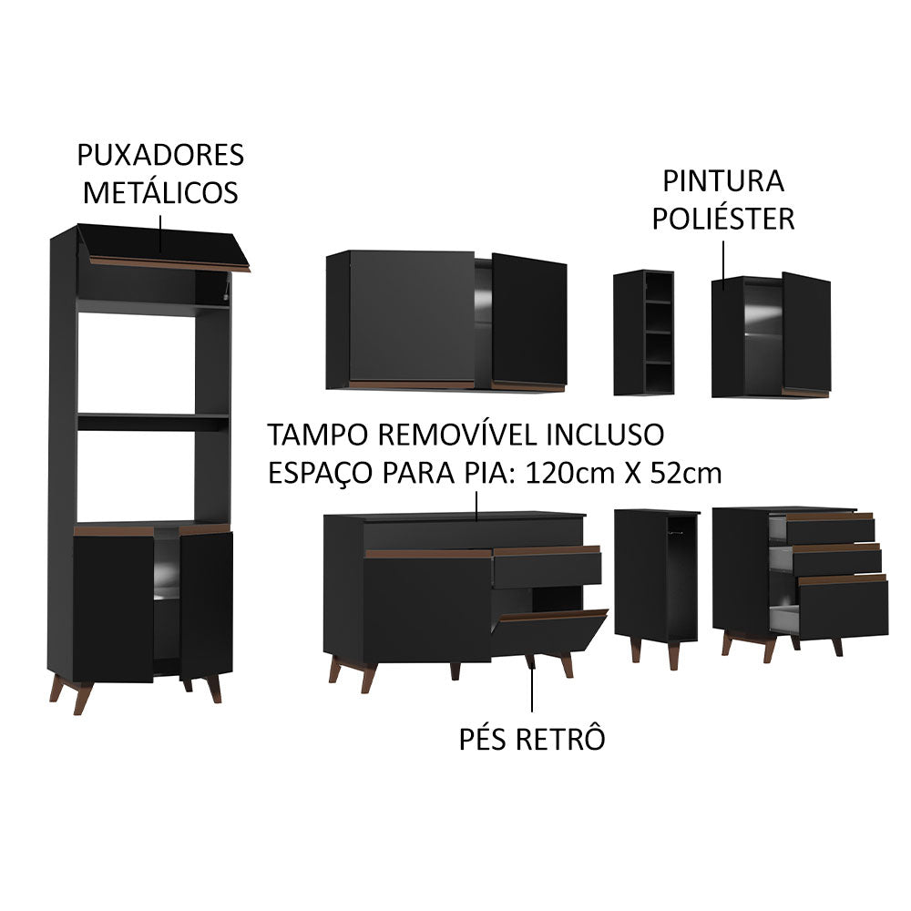 Armário de Cozinha Completa 270cm Preto Reims Madesa 02