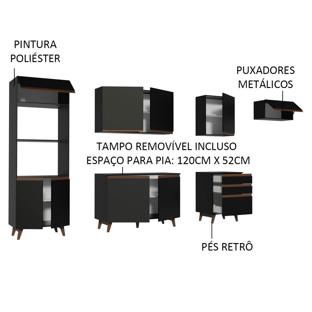 Armário de Cozinha Completa 320cm Preto Reims Madesa 01