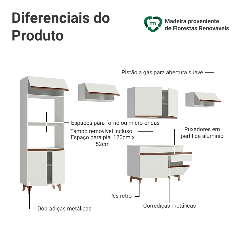 Armário de Cozinha Completa 330cm Branco Reims Madesa 01