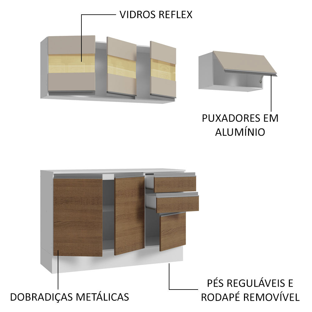 Armário de Cozinha Compacta 100% MDF 180cm Branco/Rustic/Crema Smart Madesa 02