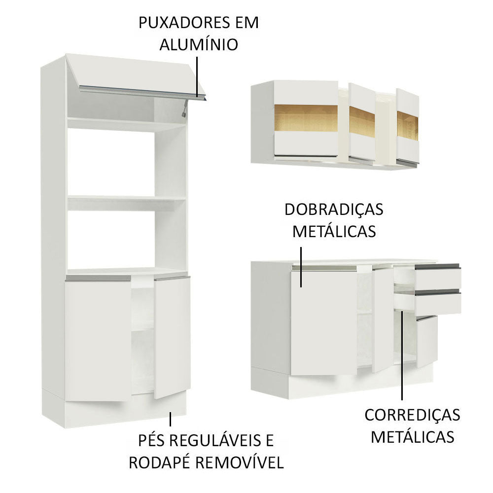Armário de Cozinha Compacta 100% MDF 190 cm Frentes Branco Smart Madesa 01