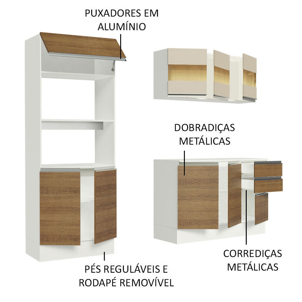 Armário de Cozinha Compacta 100% MDF 190 cm Branco/Rustic/Crema Smart Madesa 01