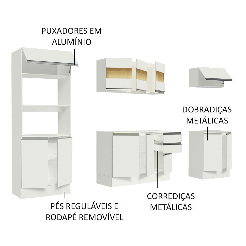 Armário de Cozinha Completa 100% MDF 250cm Branco Smart Madesa 01