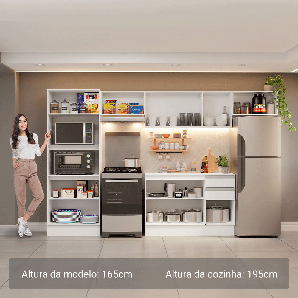 Armário de Cozinha Completa 100% MDF 310 cm Branco Smart 01