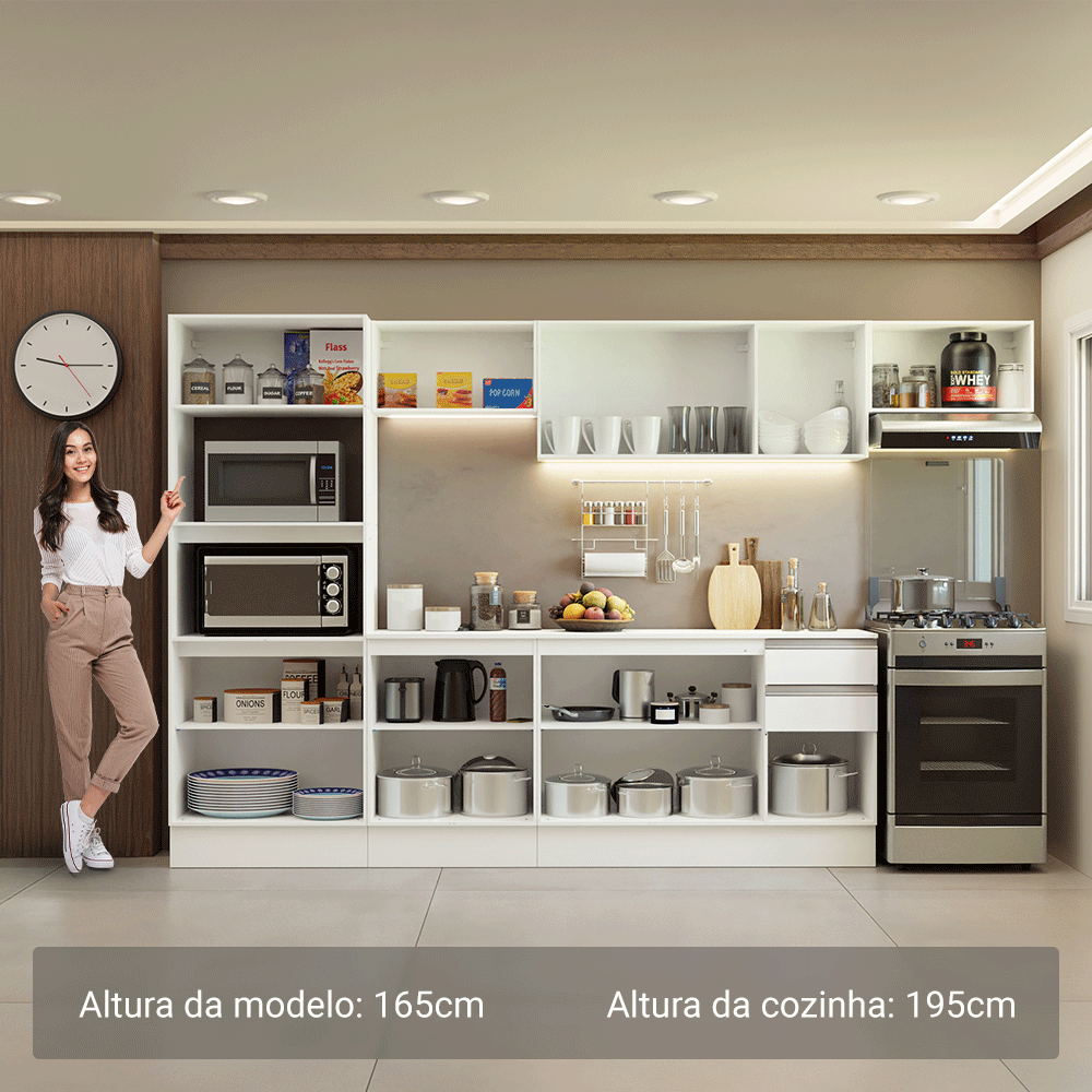 Armário de Cozinha Completa 100% MDF 310 cm Branco Smart 02