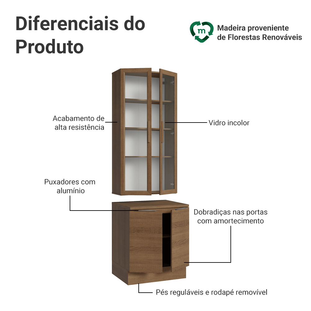 Kit Balcão + Cristaleira 70cm Rustic Stella Madesa 02