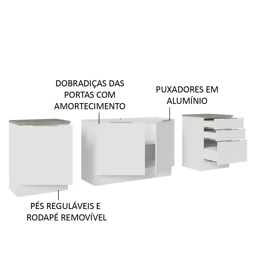 Armário de Cozinha Compacta 240cm Branco Stella Madesa 01