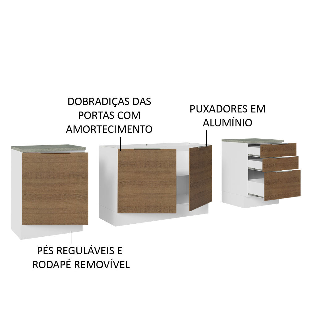 Armário de Cozinha Compacta 240cm Branco/Rustic Stella Madesa 01