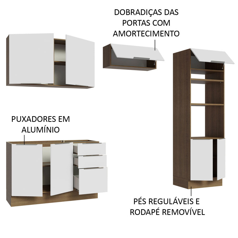 Armário de Cozinha Completa 270cm Rustic/Branco Stella Madesa 05