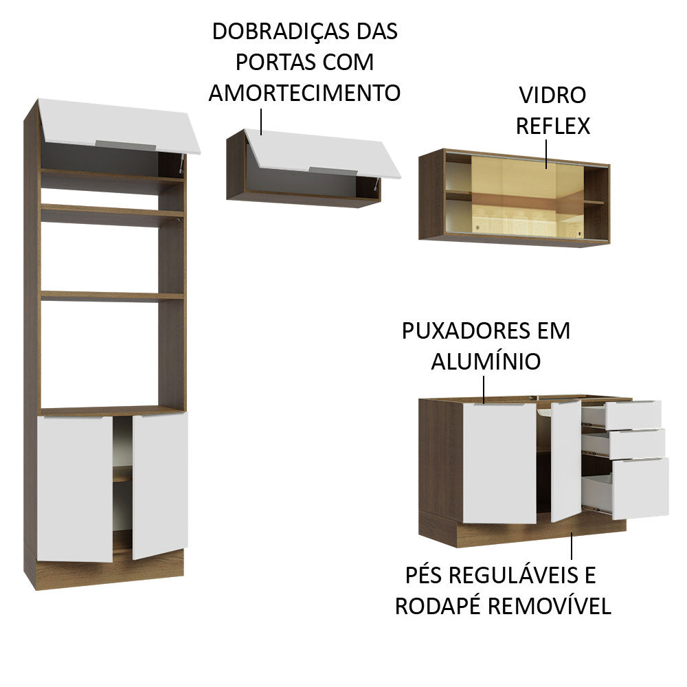 Armário de Cozinha Completa 270cm Rustic/Branco Stella Madesa 06