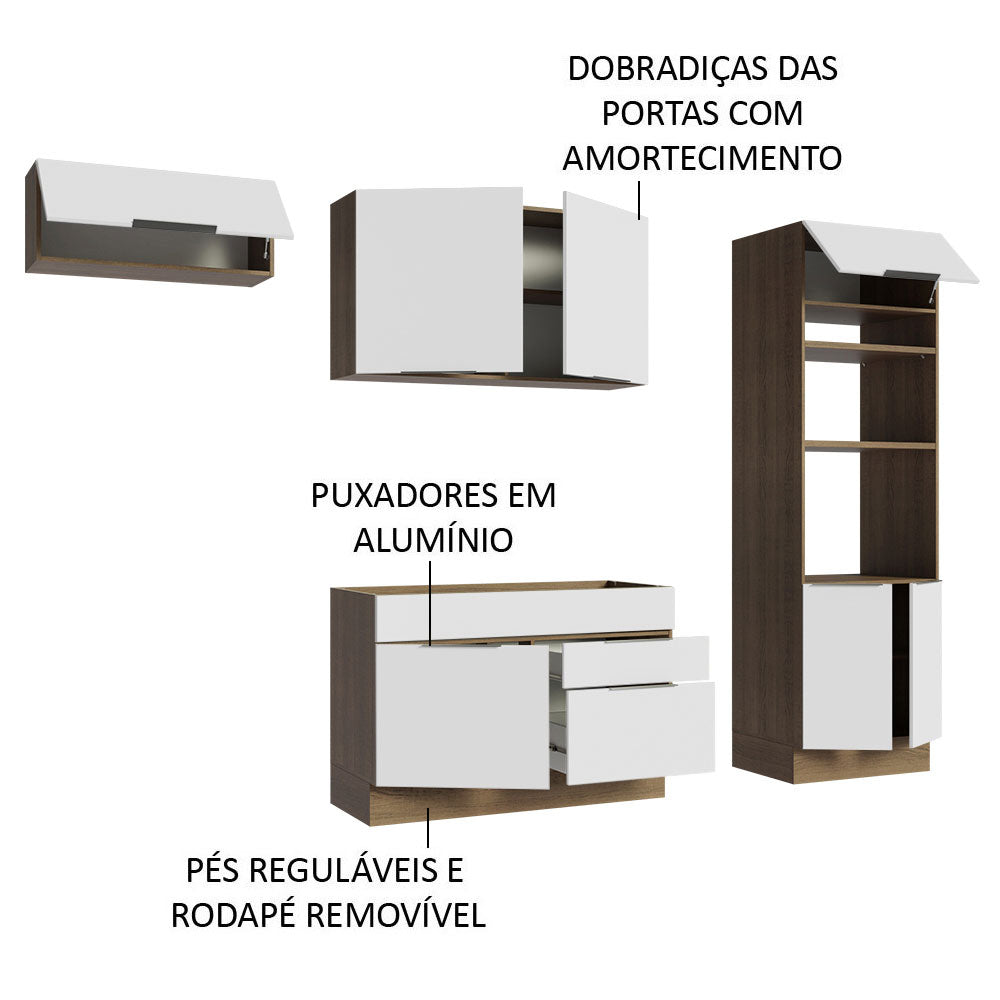 Armário de Cozinha Completa 270cm Rustic/Branco Stella Madesa 10