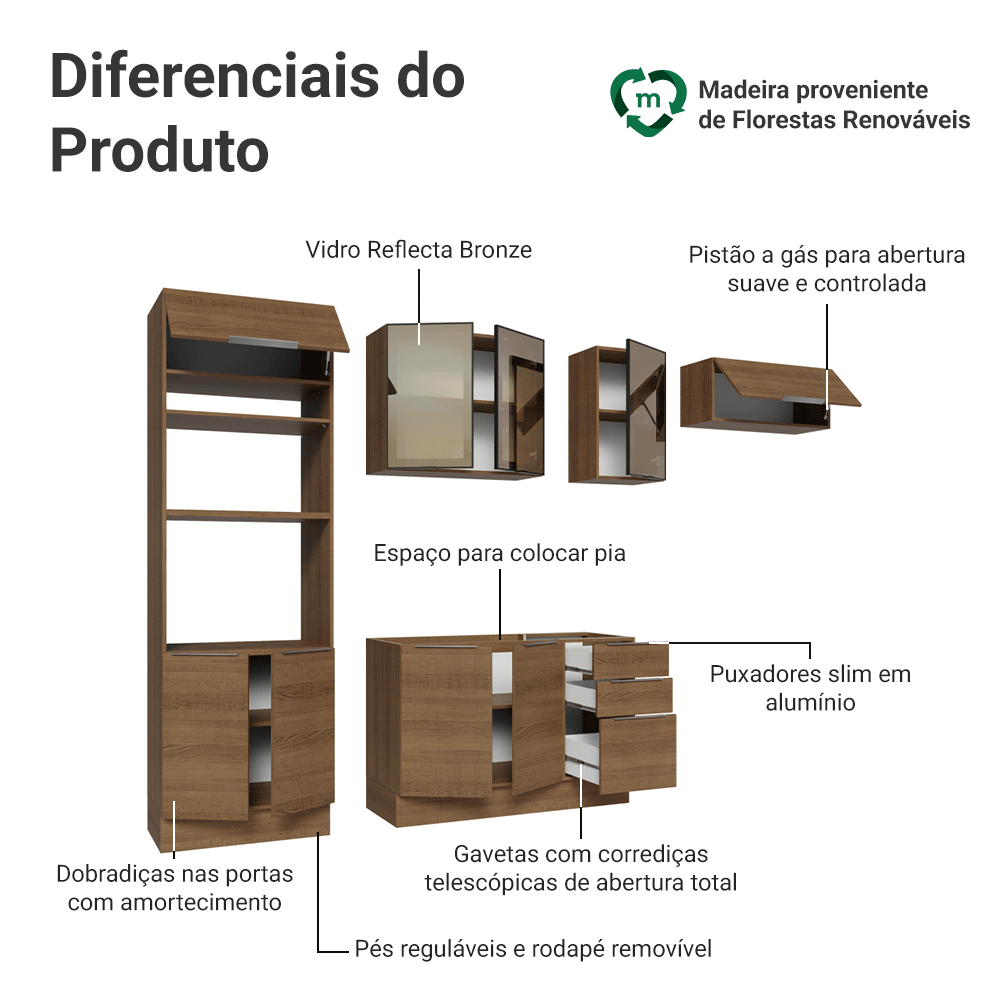 Armário de Cozinha Completa 270 cm Rustic Stella Madesa 12