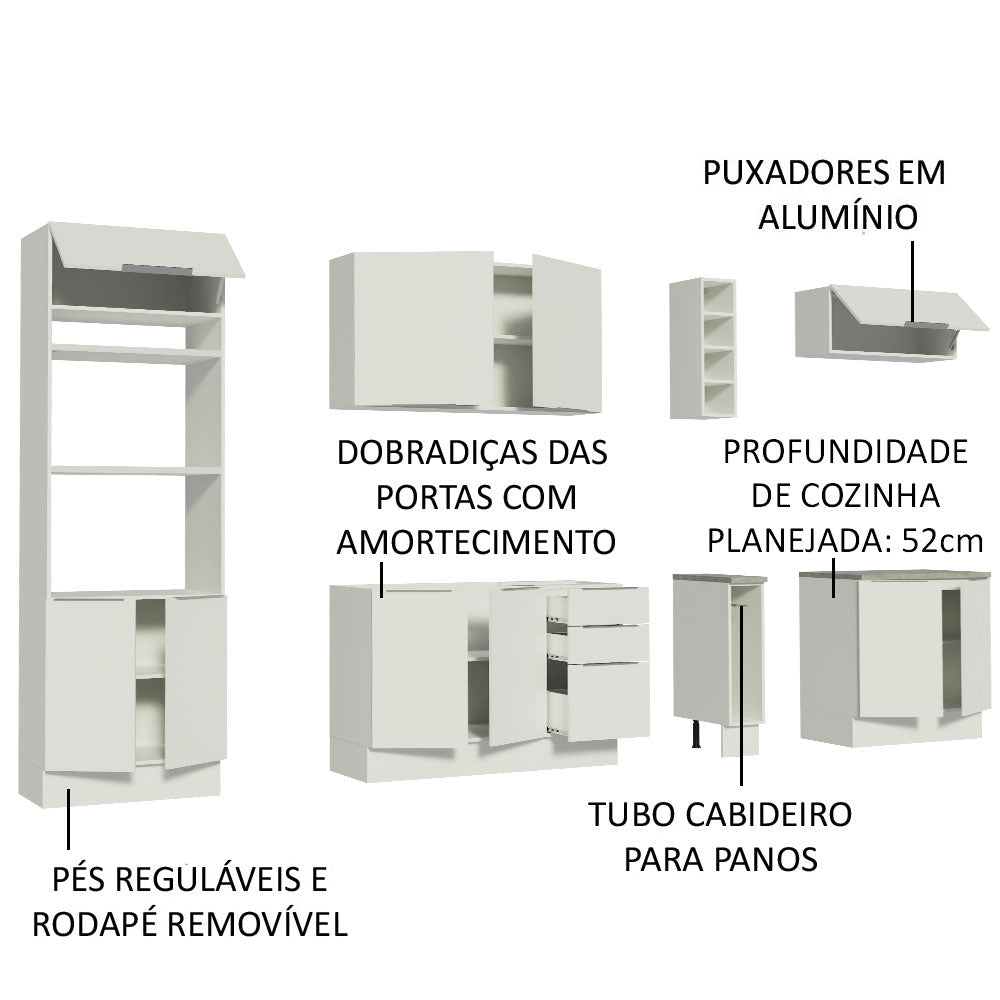 Armário de Cozinha Completa 290cm Branco Stella Madesa 01