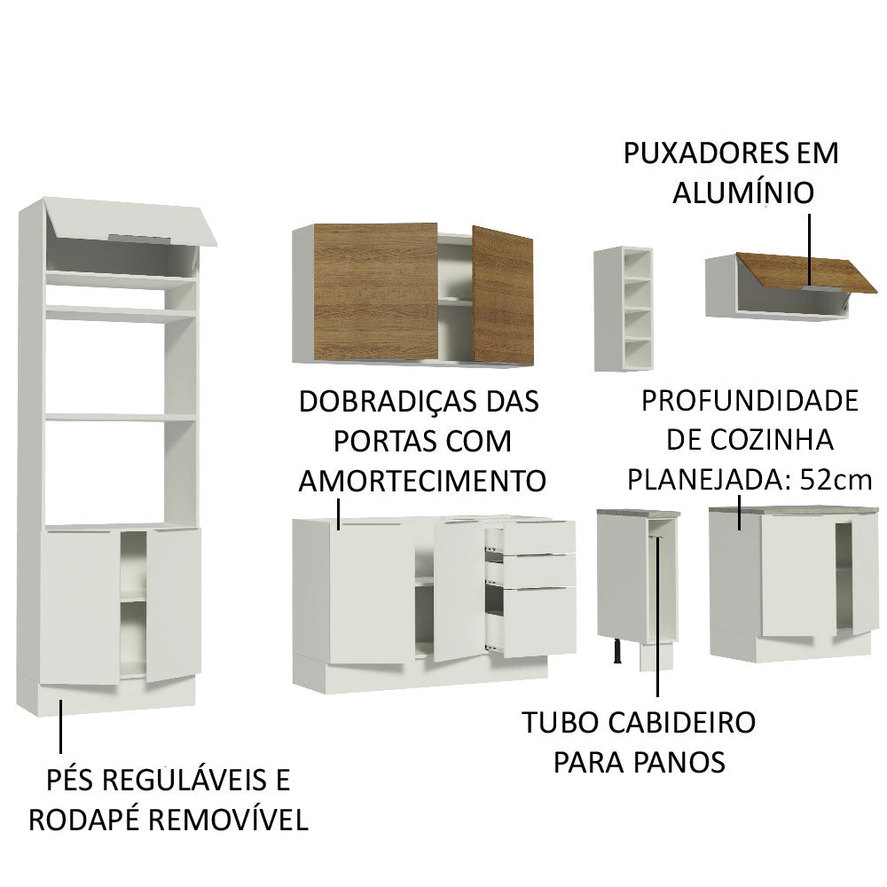 Armário de Cozinha Completa 290cm Branco/Branco/Rustic Stella Madesa 01