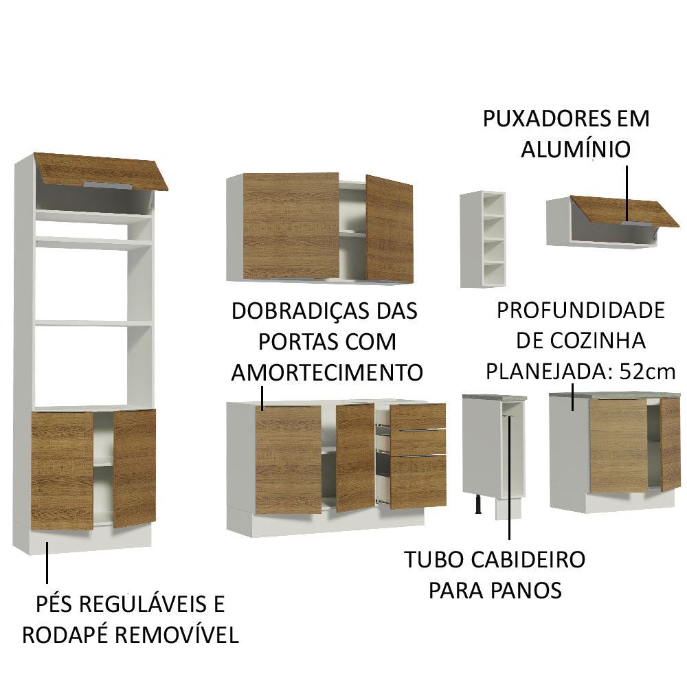 Armário de Cozinha Completa 290cm Branco/Rustic Stella Madesa 01