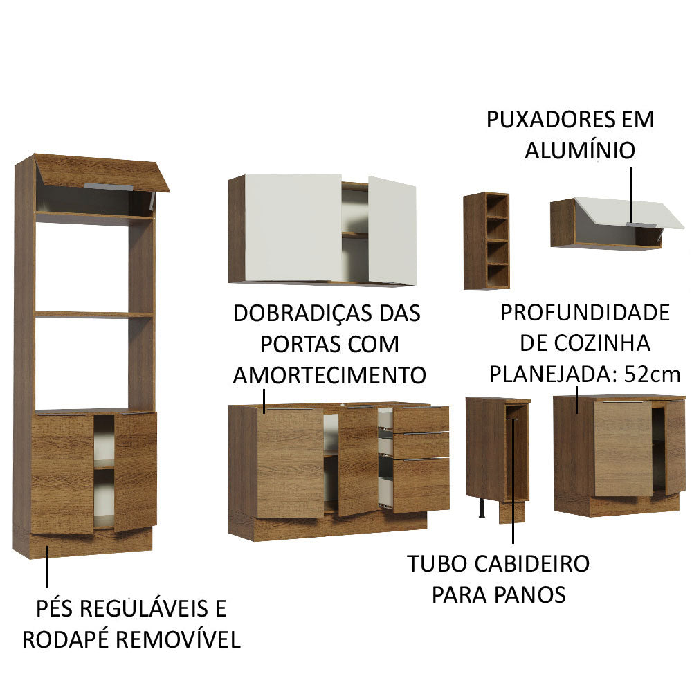 Armário de Cozinha Completa 290cm Rustic/Rustic/Branco Stella Madesa 01
