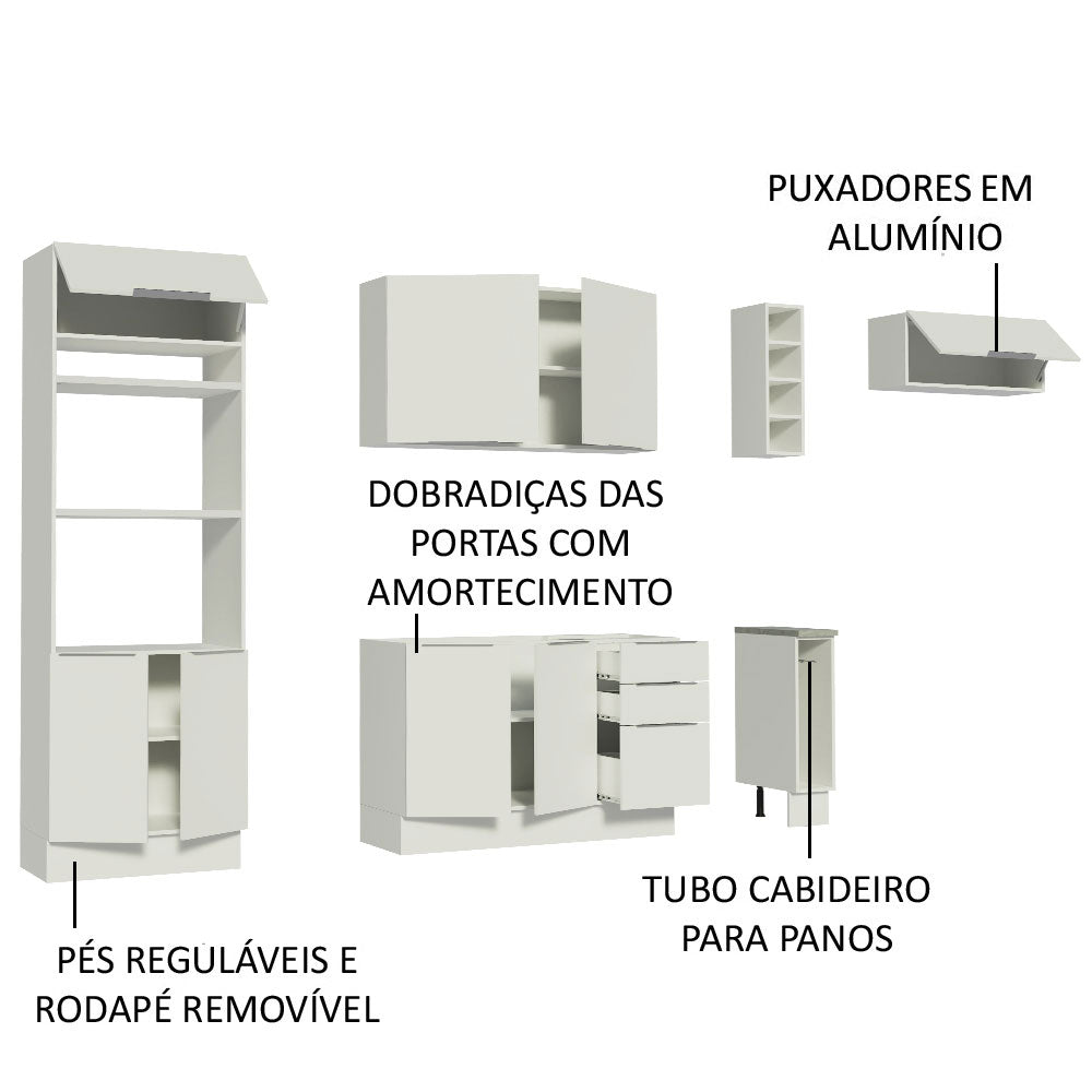 Armário de Cozinha Completa 290cm Branco Stella Madesa 02