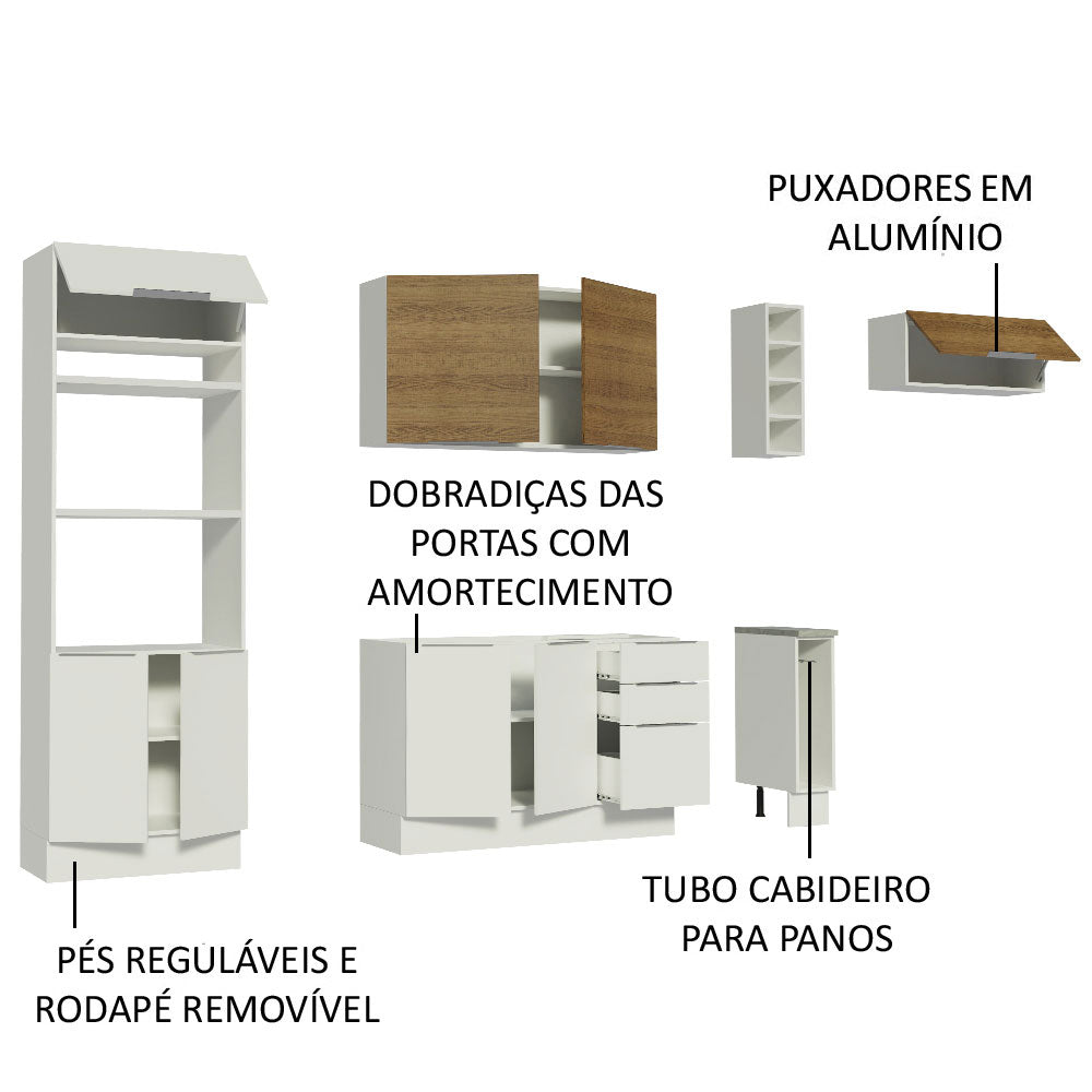 Armário de Cozinha Completa 290cm Branco/Branco/Rustic Stella Madesa 02