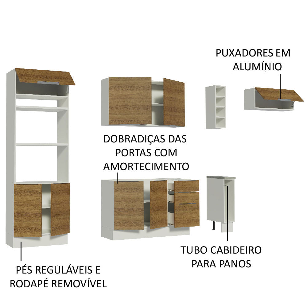 Armário de Cozinha Completa 290cm Branco/Rustic Stella Madesa 02