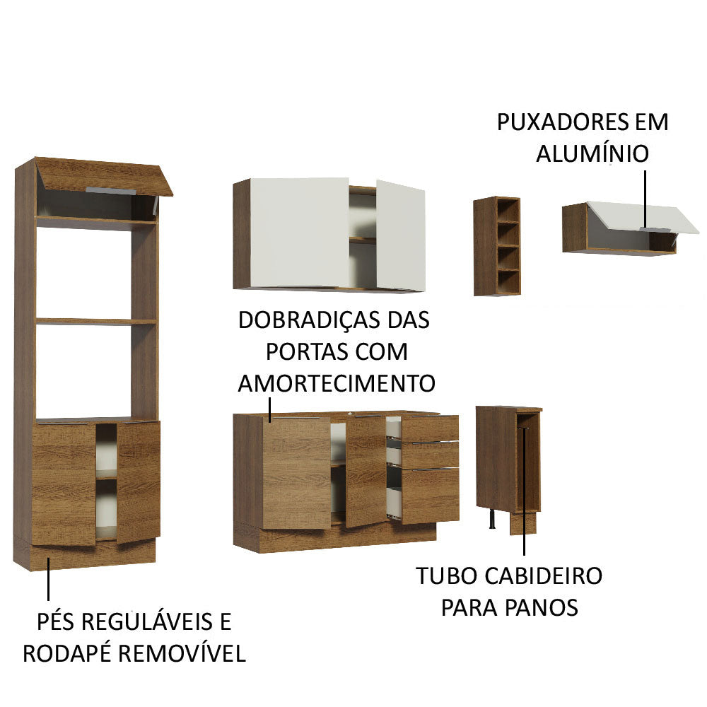 Armário de Cozinha Completa 290cm Rustic/Rustic/Branco Stella Madesa 02