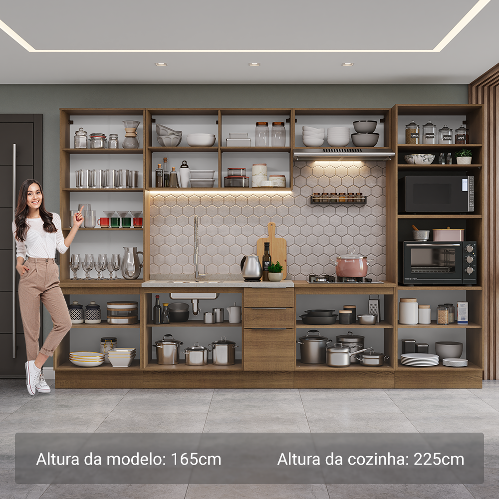 Armário de Cozinha Completa 340cm Rustic Stella Madesa 01
