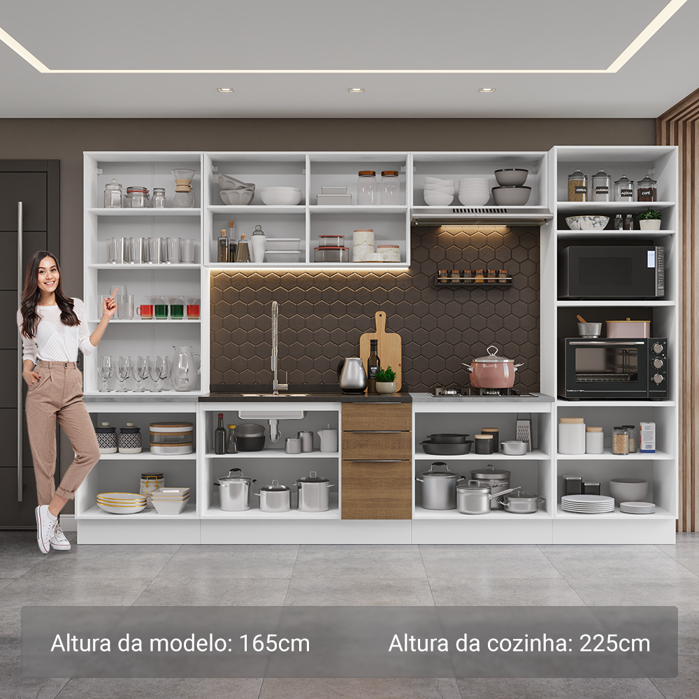 Armário de Cozinha Completa 340cm Branco/Rustic Stella Madesa 01