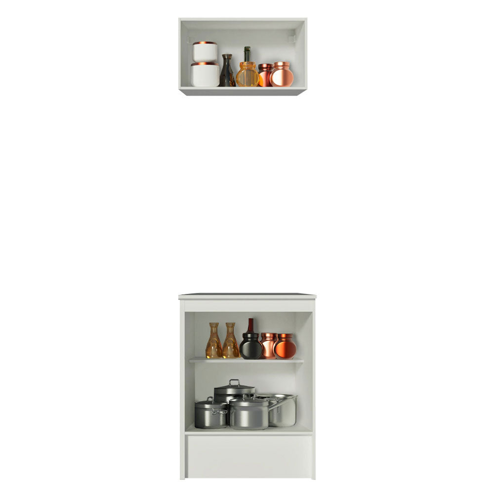 Kit Madesa Topazio 60 cm 2 Portas com Armário Aéreo e Balcão Branco/Preto