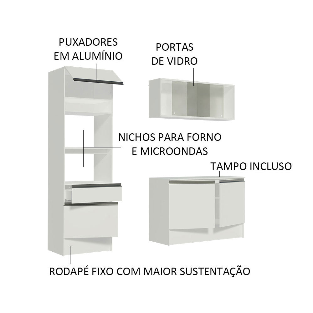 Armário de Cozinha Compacta com Balcão e Tampo Branco Topazio Pop Madesa