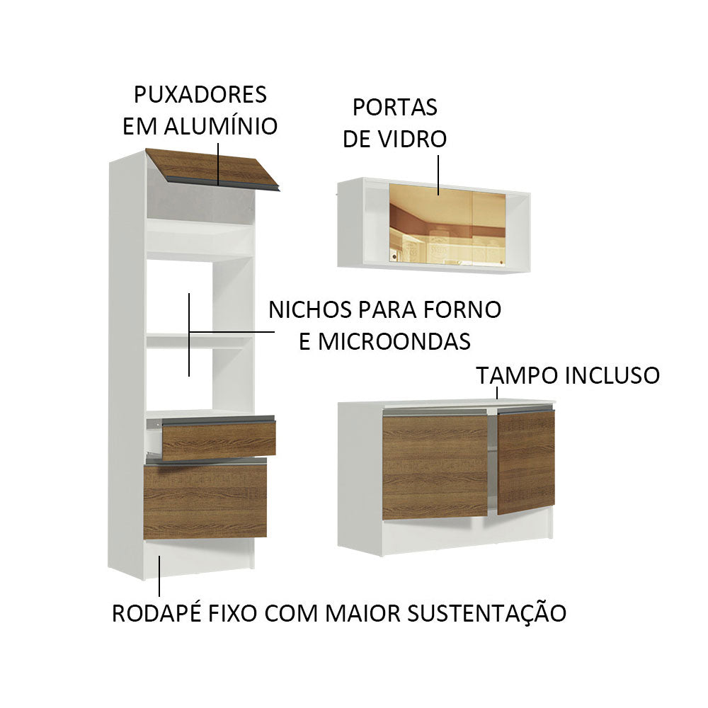 Armário de Cozinha Compacta com Balcão e Tampo Branco/Rustic Diamante Pop Madesa