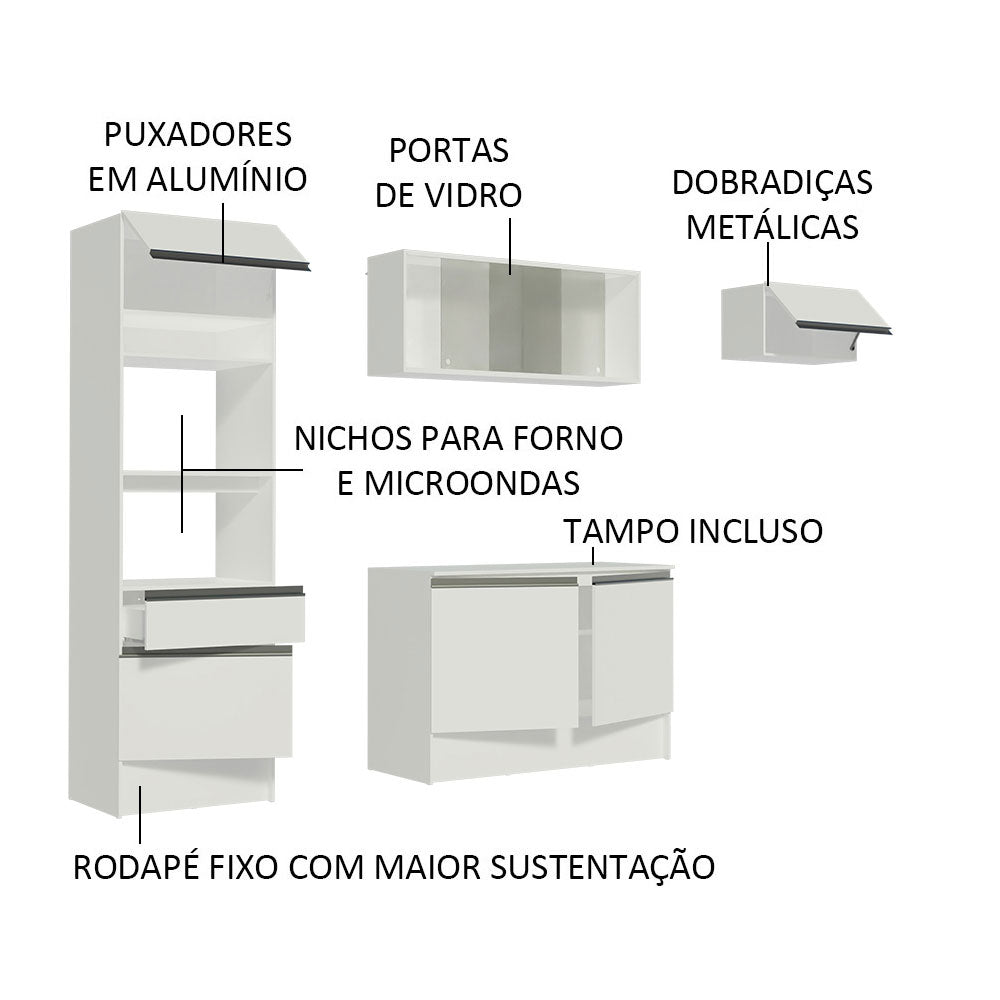 Armário de Cozinha Completa 240cm Branco Topazio Madesa 01
