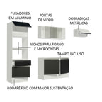 Armário de Cozinha Completa 240cm Branco/Preto/Branco Topazio Madesa 01