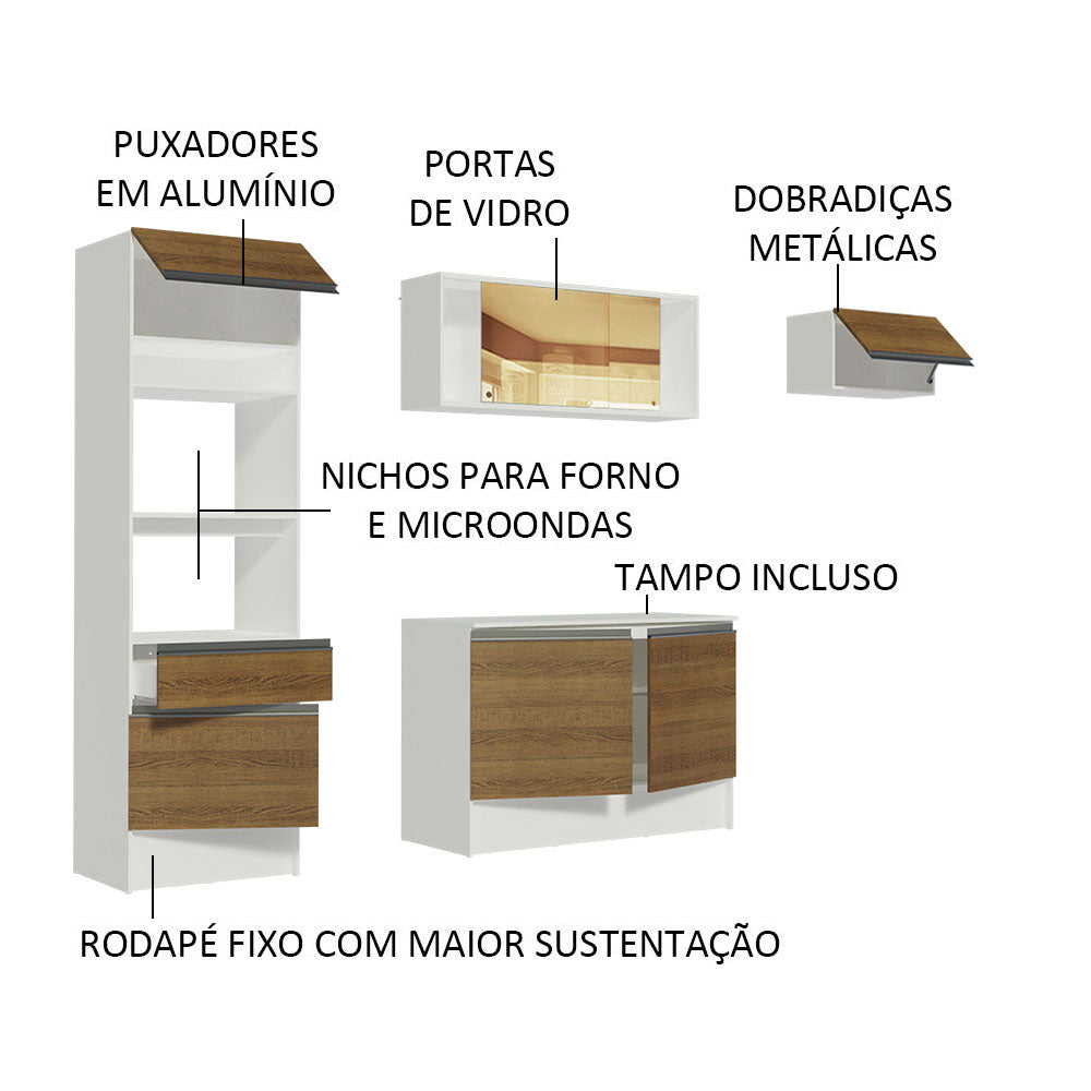 Armário de Cozinha Completa 240cm Branco/Rustic Diamante Madesa 02