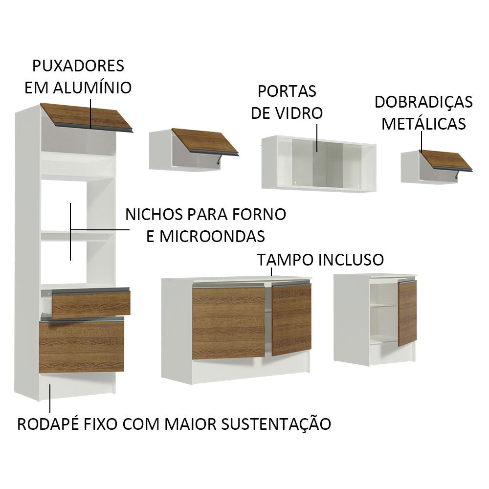 Armário de Cozinha Completa 300cm Branco/Rustic Topazio Madesa 01