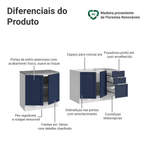 Kit com 2 Balcões de Cozinha 3 Gavetas 4 Portas (Sem Tampo e Pia) Branco/Azul Vik Madesa 01