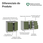 Kit com 2 Balcões de Cozinha 3 Gavetas 4 Portas (Sem Tampo e Pia) Branco/Verde Vik Madesa 01