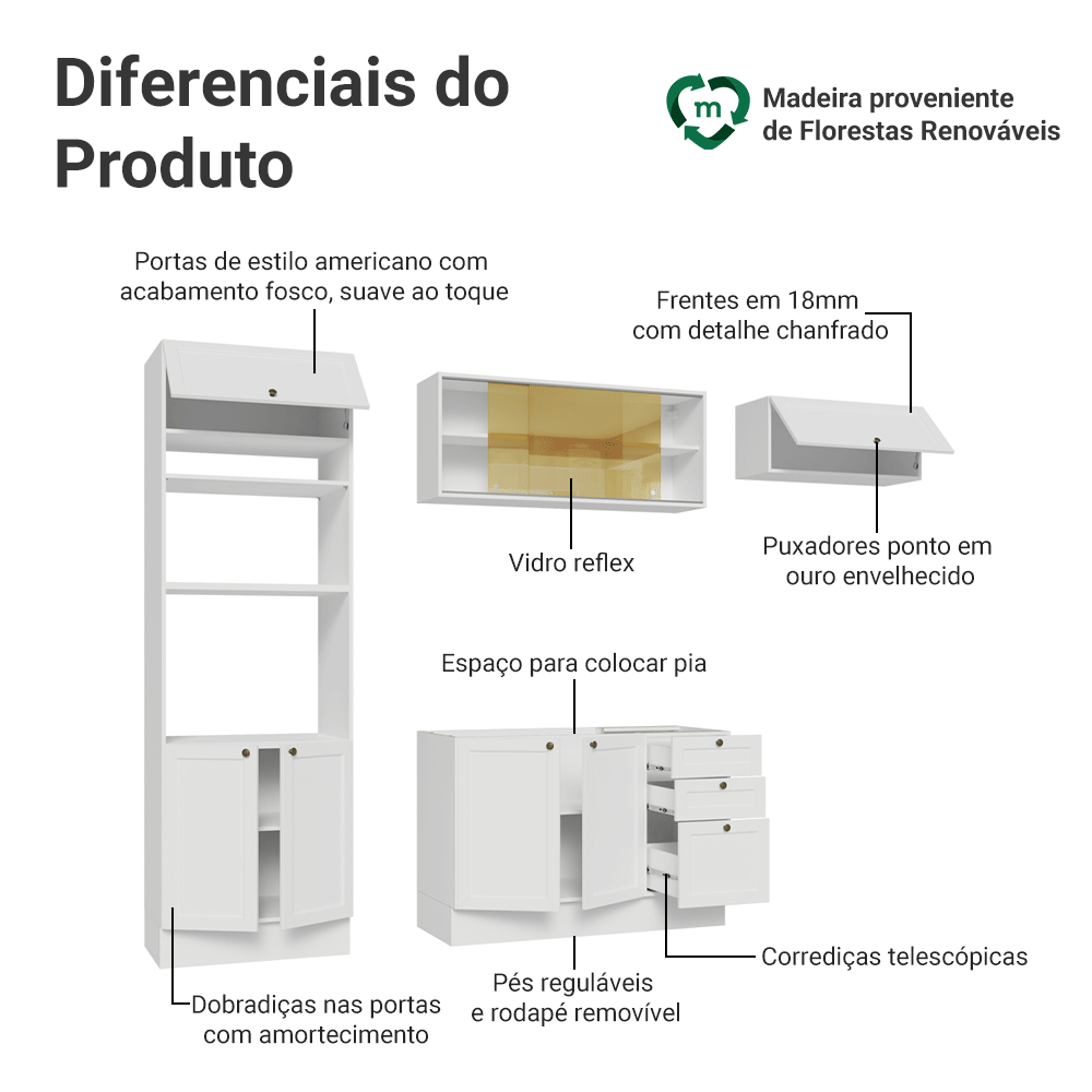 Armário de Cozinha Completa 270 cm Branco Vik Madesa 04