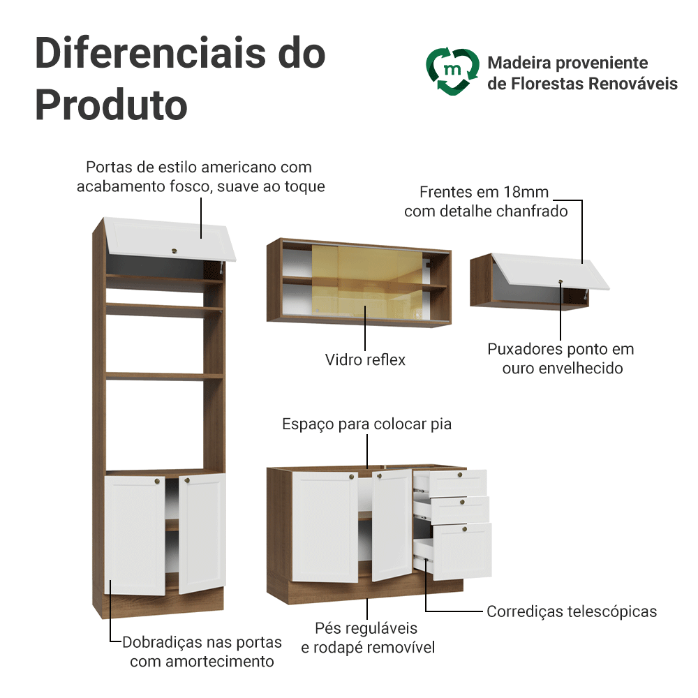 Armário de Cozinha Completa 270 cm Rustic/Branco Vik Madesa 04