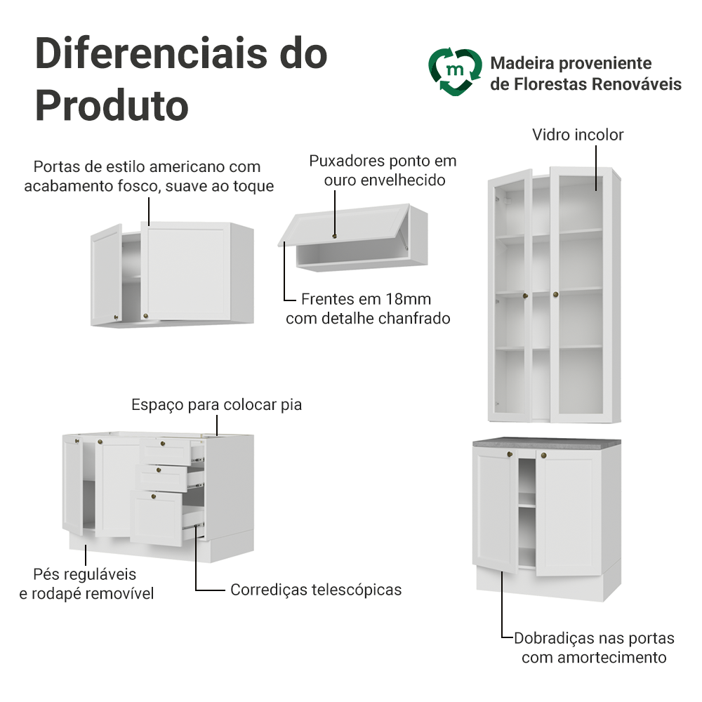 Armário de Cozinha Completa 270 cm Branco Vik Madesa 06