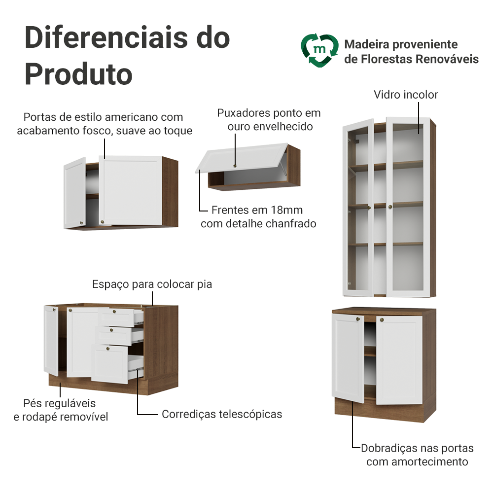 Armário de Cozinha Completa 270 cm Rustic/Branco Vik Madesa 06