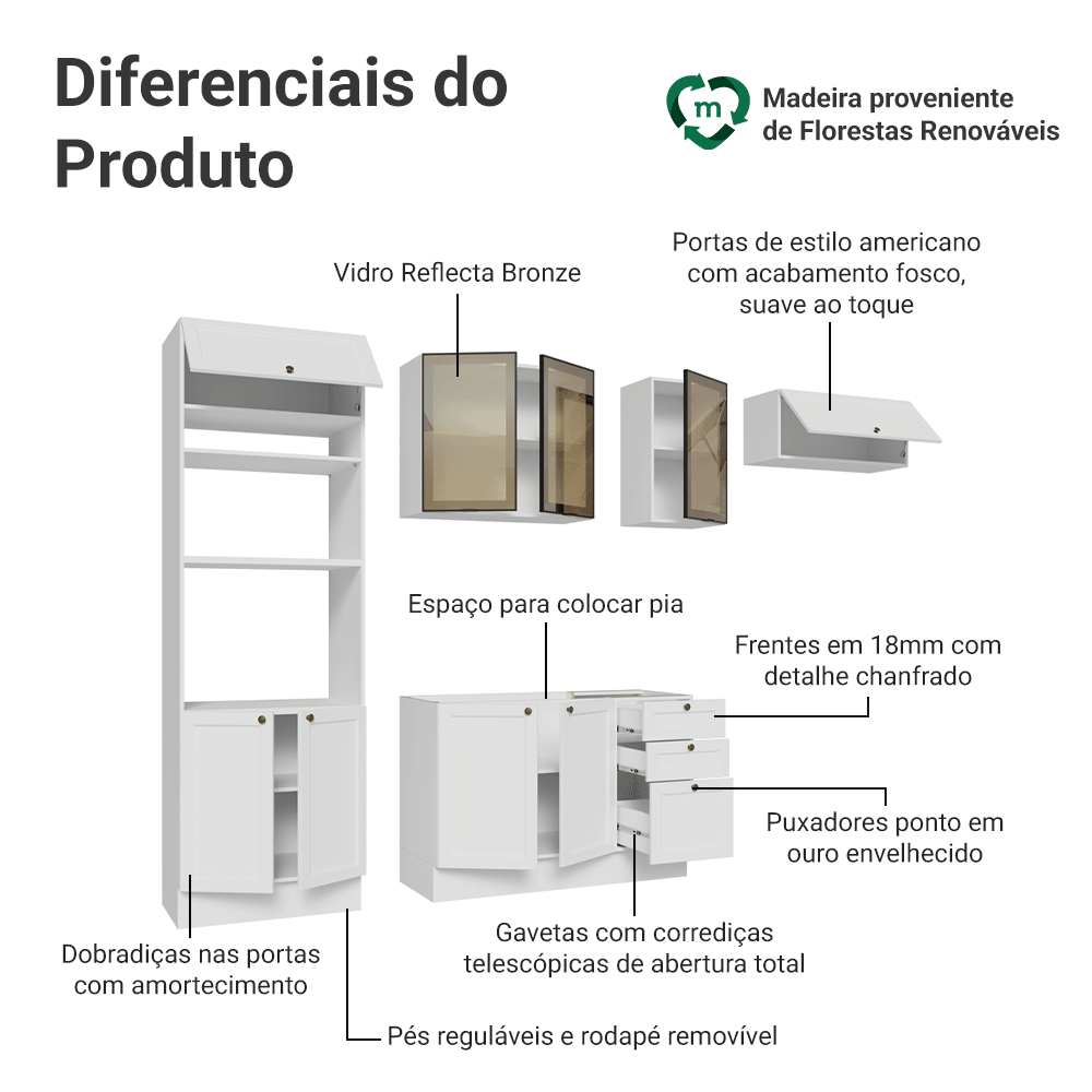Armário de Cozinha Completa 270 cm Branco Vik Madesa 07