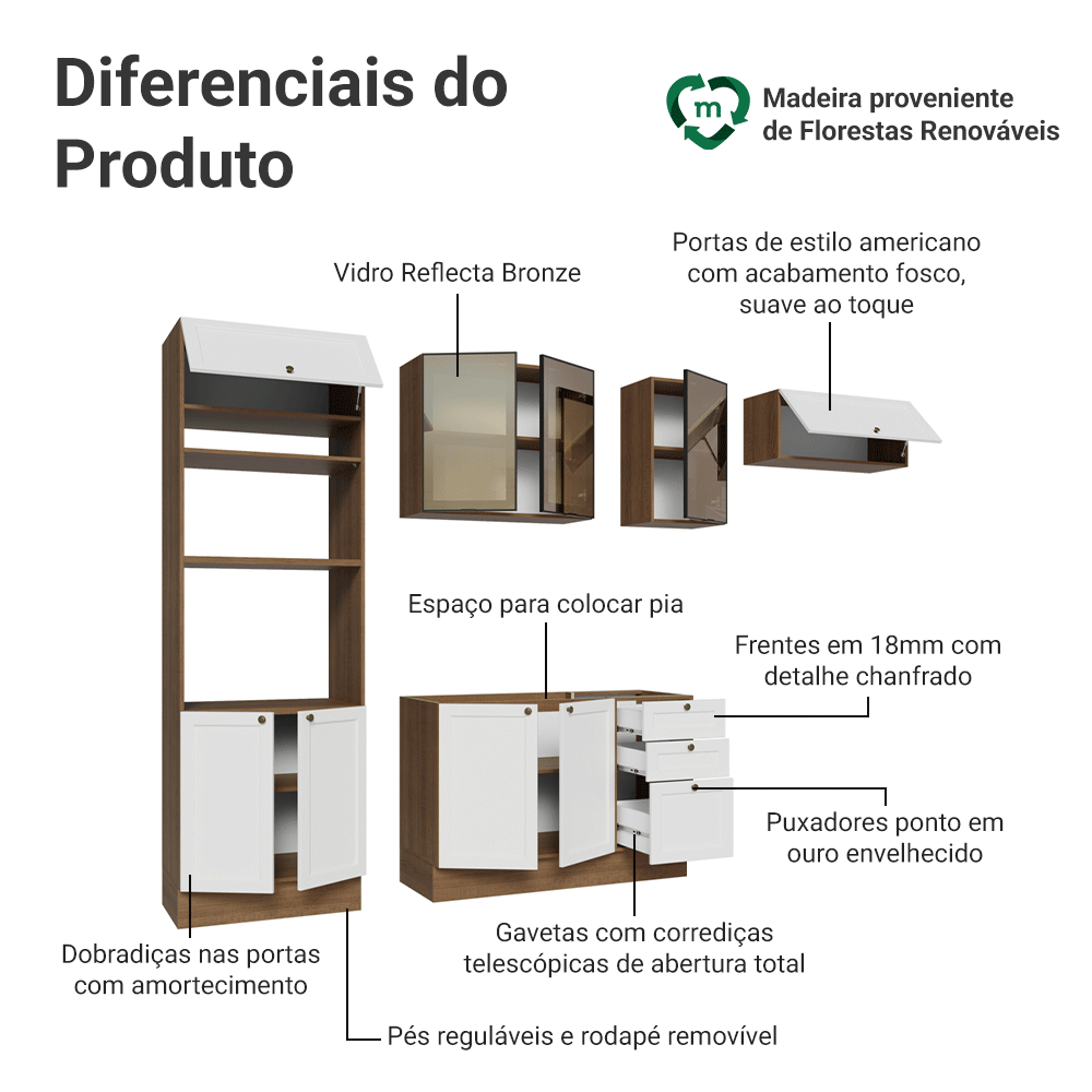Armário de Cozinha Completa 270 cm Rustic/Branco Vik Madesa 07