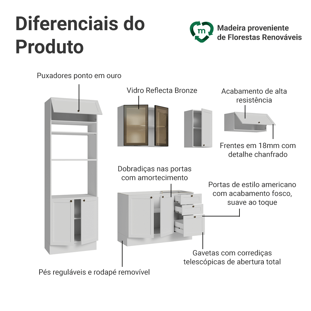 Armário de Cozinha Completa 270 cm Branco Vik Madesa 08