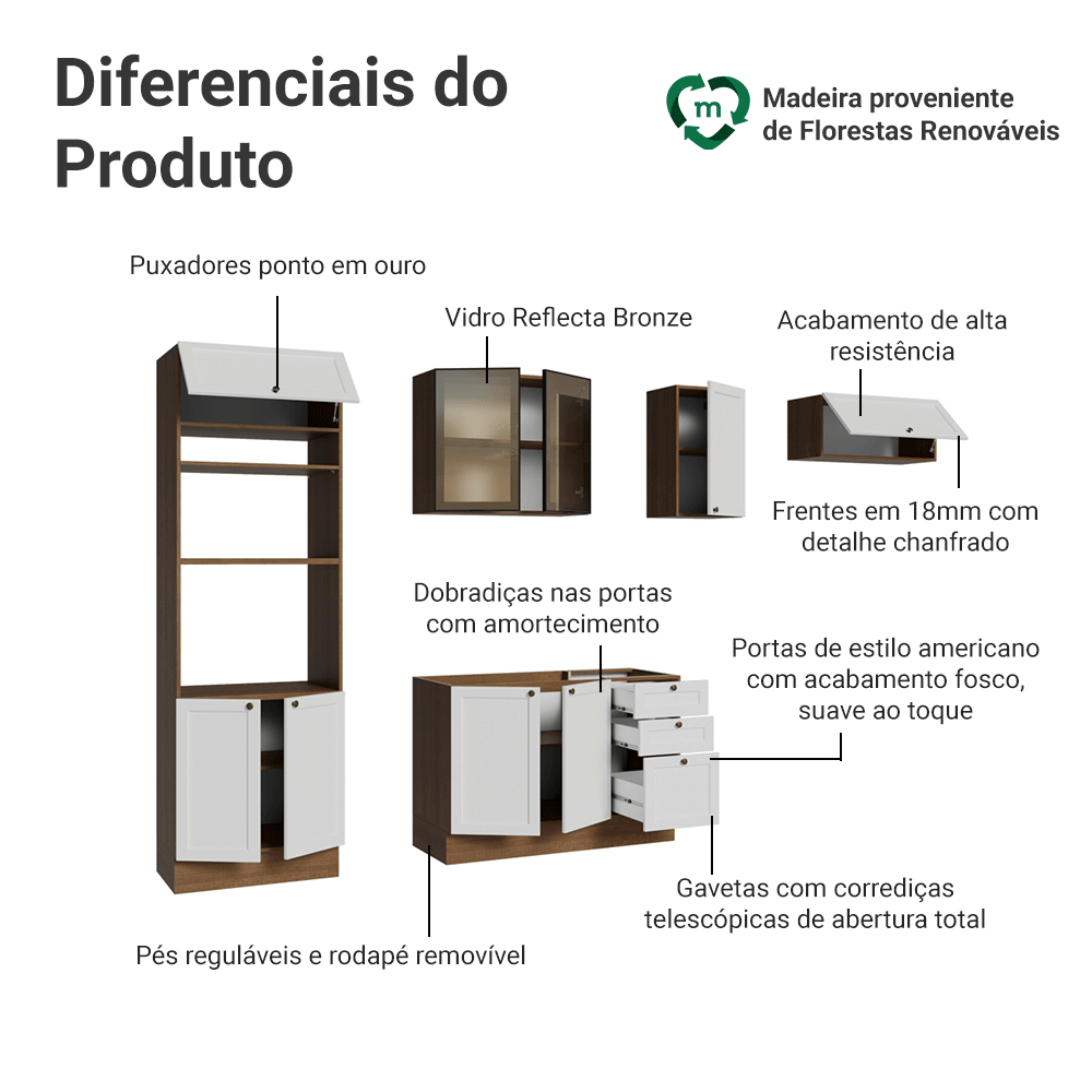 Armário de Cozinha Completa 270 cm Rustic/Branco Vik Madesa 08