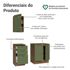 Conjunto Gabinete para Banheiro 110cm 3 Gavetas 3 Portas Rustic/Verde Vik Madesa 01